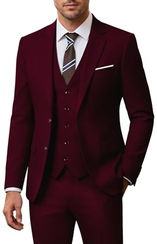 Men Suit Set Big and Tall Wedding Suit Business Suit Burgundy Prom Groomsmen Suits Tuxedos Jacket Blazer Vest Pants Men Suits 5XL