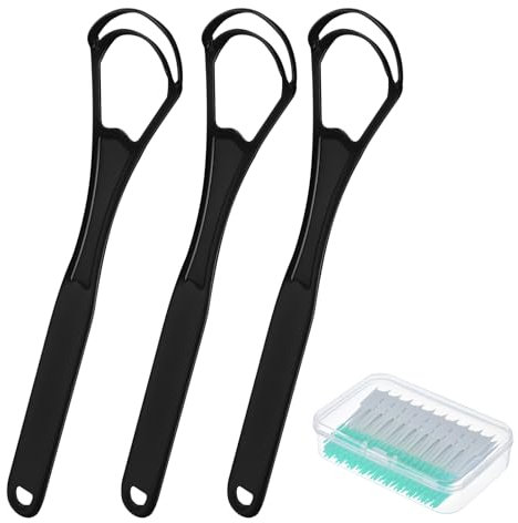 3 Stück Zungenschaber Edelstahl, Zungenreiniger Edelstahl, Tongue Scraper, Doppelschaber-Design, Hervorragende Reinigungswirkung, Reisetauglich, mit 100 Interdentalbürsten