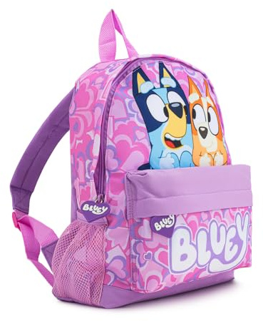 Bluey Girls Backpack – Lilac Toddler Backpack Bingo, Heart Print, Kangaroo Pocket & Padded Straps – Kids School Bag Ages 2-7 Years – Official Merchandise
