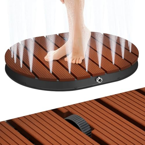 Jaxguom Douche de jardin - Douche de sol - Hauteur réglable - 4 m - Plateau de douche extérieur WPC - Mélangeur eau froide/chaude - Douche de piscine avec buses en cuivre et sac de transport - Charge