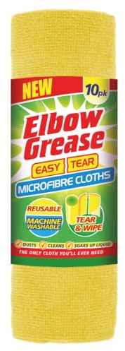 Elbow Grease Easy Tear Microfibre Cleaning Cloths | Reusable & Machine Washable | Dusts, Cleans, Soaks Up Liquid - Tear & Wipe 30cm x 24cm (Yellow, 10 Pack)