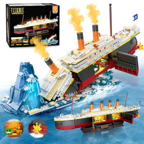 PLAXSOON Titanic - Juguete de construcción 2 en 1 con luces LED, kit de construcción de barco Titanic, 1935 unidades, modelo de barco con soporte de visualización, juguete para adultos, adolescentes