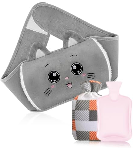 Bolsa de agua caliente con funda, cinturón para botellas de agua caliente, 1 L, 130 cm, extra larga, 3 en 1, para bolsas de agua caliente para cuello y cintura, bajo el abdomen, cálido, cuello