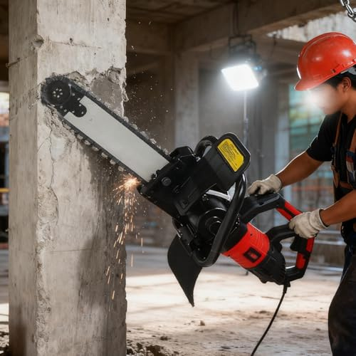 Sushangmao Electric Concrete Saw, 9500w/9800w Concrete Chainsaw, with 2 Diamond Chains and 2 Guide Plates, 13.8/18.9in Cutting Depth, 6300rpm, Suitable for Granite and Reinforced Concrete 9500W