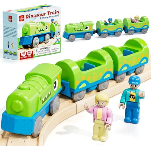 Lehoo Castle Motorized Dinosaur Train for Wooden Track, Toddler Toy Age 1+