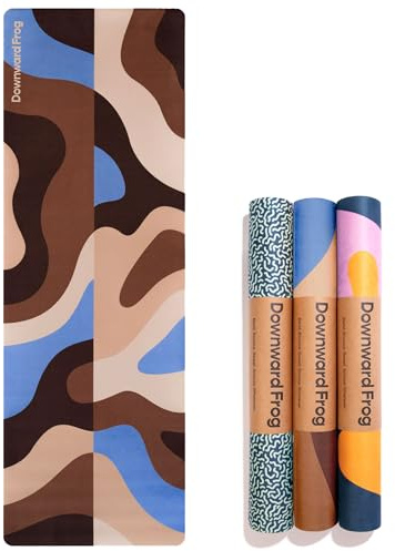 Downward Frog Colourful Patterned Yoga Mat - Eco Natural Rubber base + Microfiber. Printed Pilates Mat, Hot yoga, Travel Yoga Mat Lightweight Foldable or Thick Mat For Women