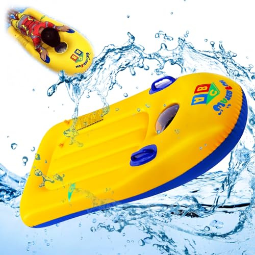 Tavole da Surf Gonfiabile, dellyy Bodyboard Gonfiabile con Manici, Tavola da Nuoto Gonfiabile per Bambini, Tavoletta Mare Bambini per Scivoli d'Acqua, Spiagge, Piscine - 110 x 48cm (Giallo)