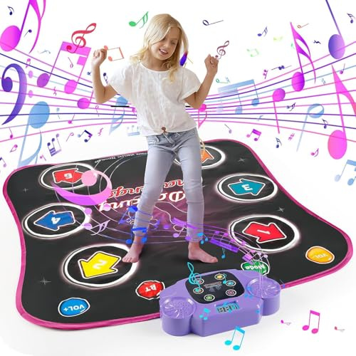 Tapis de Danse pour Enfants, Musique Intégrée, Tapis Danse Musical Bluetooth avec 5 Modes de Jeu, 6 Lumières LED, Cadeaux d'anniversaire de Noël pour Filles Garçons (Pourpre)