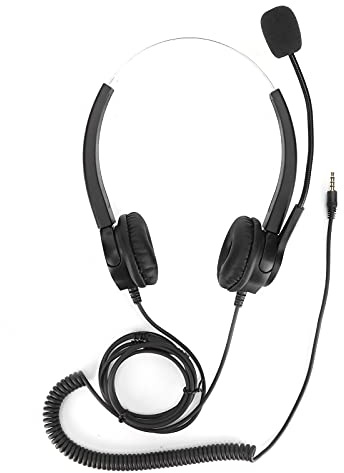 Sxhlseller Telefonheadset ABS Trådbundet Call Center-headset 3,5 Mm Uttag med Roterande Hörselkåpa Infällbart Huvudband Klart Ljud för Företag Kontor Kundtjänst Fasta Stationära (VH500D-3.5 (båda