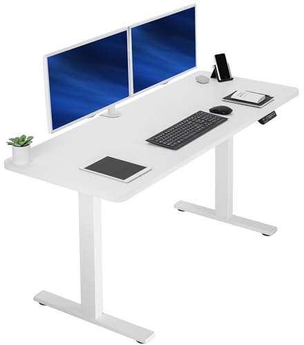 VIVO Electric 60 x 24 in Standing Desk, Memory Height Adjustment, 1B Series, Holds 220 lbs, One-Piece White Top, White Frame, DESK-KIT-1W6W