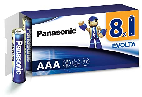 Panasonic EVOLTA Batteria alcalina, AAA Micro LR03, Confezione da 8 senza plastica, 1.5V, batteria con energia a durata