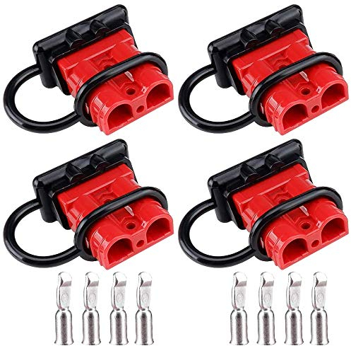 GTIWUNG Batterieanschluss 50A Stecker, 50A 600V Anhängerkupplung für Seilwinde, Quick Connect Batterie Akku Steckverbinder Schnellanschluss Stecker mit Staubschutzkappen für Auto, Wohnmobil,Rot