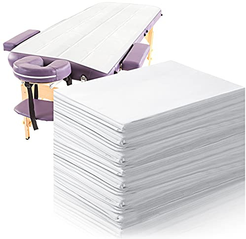 Tatuo 50 Pieces 31 x 70 Inches Disposable Bed Sheets Waterproof Bed Cover Massage Table Sheet Non-woven Fabric for Spa, Lash, Beauty Salon, Waxing, Hotels(White)