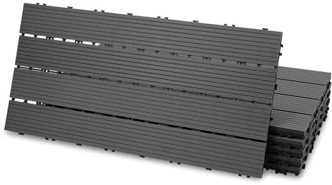 Ikodm WPC terrassplattor, 12 stycken 30 x 60 cm balkong golvplattor, trädgårdskakel med klicksystem, golvbeläggning med dränering, balkonggolv antracit i träutseende, 2 m2