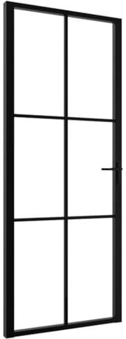 vidaXL Puerta interior en color negro con vidrio templado ESG y marco de aluminio | Diseño moderno con estructura duradera | Fácil de instalar en marcos de madera existentes | Adecuado para marcos de
