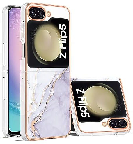 Kainevy Cover per Samsung Z Flip 5 Antiurto Sottile Rigida Colorate Effetto Marmo [Supporto Ricarica Wireless], per Samsung Galaxy Z Flip 5 Cover Silicone Elegante Belle Case per Donne (Bianco)