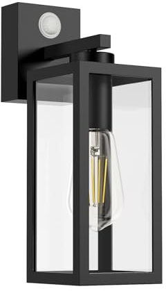 K-Bright Aussenlampe mit Bewegungsmelder, Laterne, Kompatibel mit E27-Glühbirnen Vintage Outdoor Wandlampe, max. 40 Watt, für Terrasse u. Hof Schwarz(Glühbirne nicht enthalten).