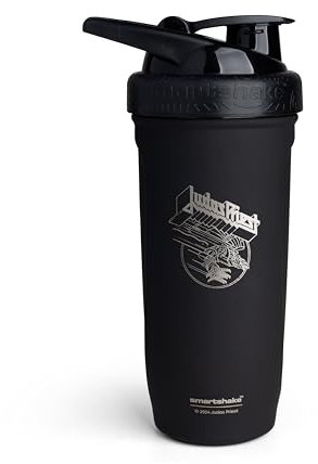 smartshake Rockband Reforce Stainless Steel Protein Shaker Bottle 900 ml | 30 oz - Leakproof Screw-on Lid - BPA Free - Non Insulated – Unisex (Judas Priest logo)