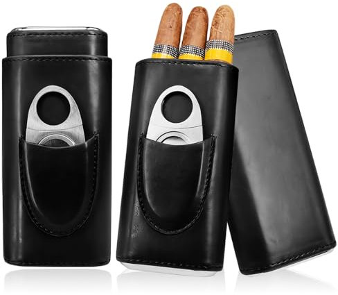 Portasigari,Porta Sigari in Pelle,Humidor per 3 Sigari,Custodia per Sigari con Tagliasigari,Foderata in Legno di Cedro,Portatile Portasigari da viaggio,Adatto da portare fuori,Regalo per Papà (Black)
