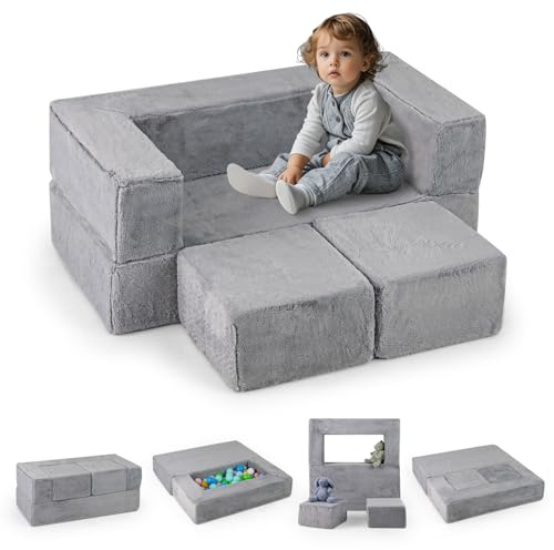 COSTWAY Sofá Plegable Modular para Niños, Sillón Infantil de Espuma Convertible, Sofá de Peluche Pequeños para Pequeñas Salas de Juego, Dormitorios, Sofá Cama Desplegable para Niños y Niñas