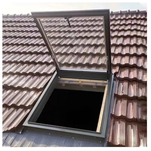 Botola Da Tetto Lucernario da tetto, copertura per lucernario in uscita in alluminio di grandi dimensioni con vetro temperato a doppio strato, finestra per pozzo di illuminazione per tetto piano(55x90