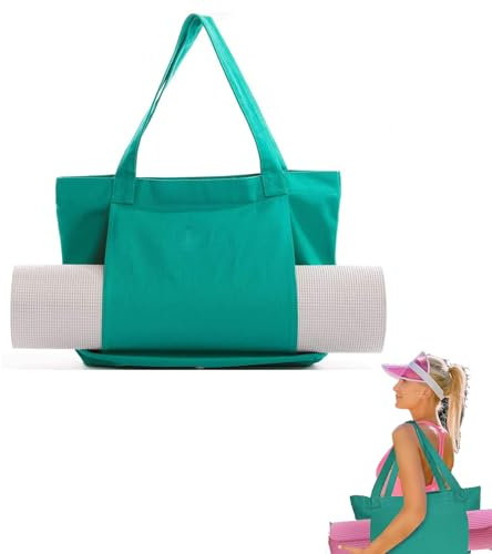 Sac Fourre-Tout de Yoga, Grand Sac à Bandoulière Sac de tapis de yoga portable, sac de tapis de yoga portable coton lin en lin de grande capacité de yoga transporteur de yoga sac fourre-tout (Vert)