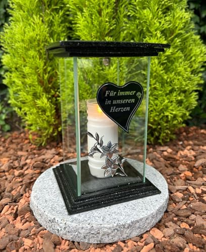 Lampada da tomba con cuore e fiori, motivo cimitero, con porta, 25,5 cm, altezza cimitero, candela a LED, senza base