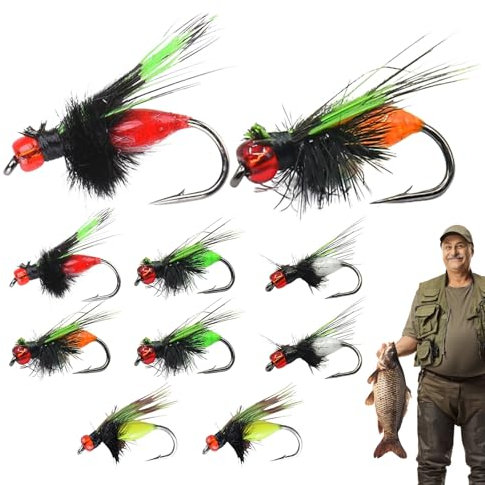 Fliegen Sie Zum Fliegenfischen - Fliegenfischköder Für Barsche | 10 Stück 3D-Fluoreszierende Forellenfliegen, Animierte Köder, Salzwasser-Fliegenfischer-Set, Widerhakenlose Fliegenfischer-Köder