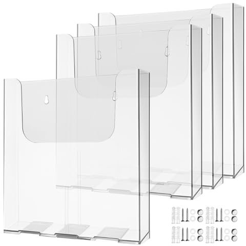 Cabilock 4 supporti per opuscoli da parete, formato A4, supporto per documenti da parete, in acrilico, trasparente, formato A4, espositore per riviste, menù, organizer per ufficio, casa, scuola
