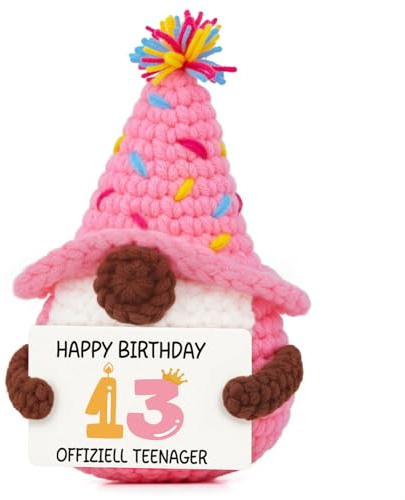 Giftasy 13. Geburtstag Wichtel - Handgemachter Strickwolle Gnom mit Energiekarte, Offiziell Teenager 13 Jahre Geschenk für Jungen und Mädchen