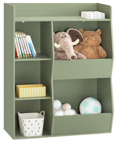 SoBuy Bibliothèque Enfant Rangement Jouet Enfant avec 5 Compartiments Meuble Rangement Jouet Étagère Bibliothèque Porte-revues Vert 80x34x104cm KMB55-K-GR
