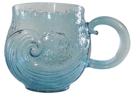 Tasses en verre avec poignées, poignée ergonomique en forme de vague, réutilisable, tasse à eau en verre bleu, tasses fantaisie pour thé, lait, eau, boissons, vin, chaud et froid, maison, bureau