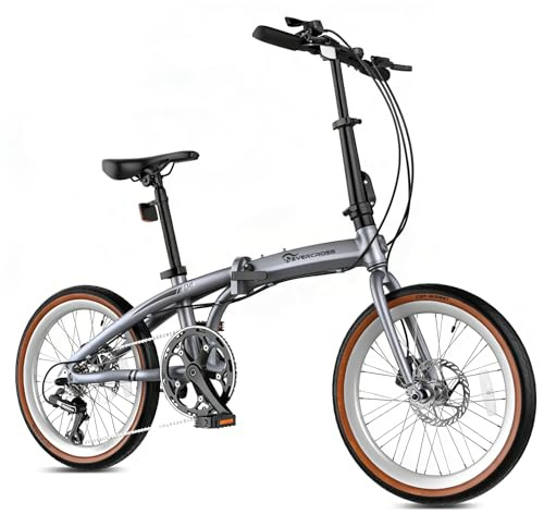 EVERCROSS EM1 Bicicleta Plegable para Adultos y Jóvenes Desde 12 Años – Ruedas 20, 7 Velocidades, Doble Freno de Disco, Cuadro de Aluminio Ligero, Peso 12,7 kg, Bici para Alturas 150-185 cm