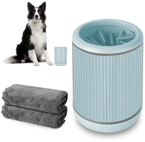 Vicloon Nettoyeur Pattes pour Chien, Lave Patte Boueuse avec Brosse et 2 Serviettes Absorbantes, Brosse Kit de Nettoyage de Pattes pour Chien Chat (S, Bleu)
