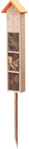 Wooden Insect Hotel with Stake Outdoor Garden Bug House Bee Bug Butterfly Habitat Wildlife Shelter Natural Wooden Insect House for Bees Ladybirds Lacewings & Pollinators (Orange)