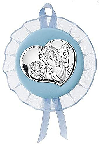 VALENTI & CO. Medaillon mit Engel aus Silber für Geburt oder Taufe, zum Aufhängen an Kinderbett, -wagen oder im Babyzimmer, hellblau, One Size