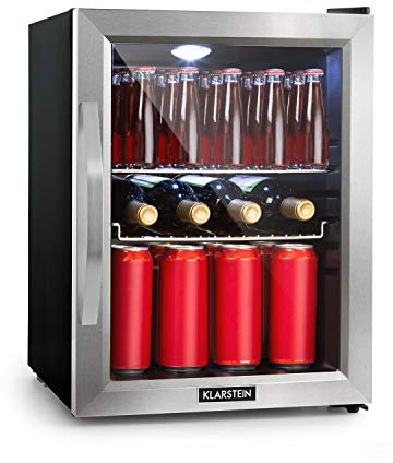 Klarstein Beersafe Mix It - Nevera pequeña, Mini nevera con puerta acristalada, Frigoríficos pequeños con iluminación LED, De 0 a 13°C, 42 dB, Silencioso, 2 Rejillas metálicas, 33 L, Negro