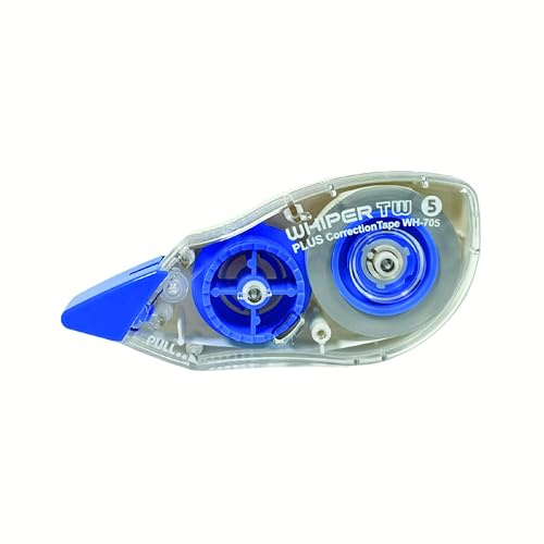 PLUS WH-705 Correction Roller TW 12 m x 5 mm, 2-Way Correction, Immediately Overwritable, 1 Piece, Transparent-Blue