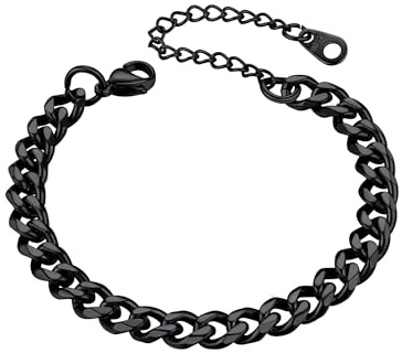 PROSTEEL Mens Bracelet - Cuban Chain Wrist Link Bracelets Hypoallergenic 316L Stainless Steel Jewellery Black 6MM Width 16+5CM Length (with Gift Box)