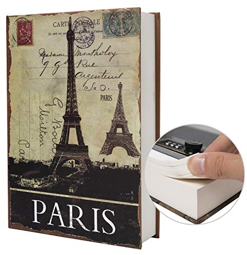 Wörterbuchsafe Buchtresor Buchtresor aus echtem Papier mit Codeschloss/Schlüssel (M-Format mit Zahlenkombination, Paris)