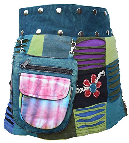 Gheri Gonna reversibile da donna, patchwork, cotone, tintura batik, bottone a pressione, gonna avvolgente, Taglia unica