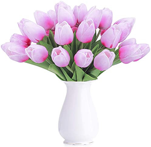 HAOSHICS, Tulipani artificiali, tulipani olandesi finti, realistici al tatto, per bouquet, in lattice, decorazione per matrimoni, casa, hotel, feste, giardino, multicolori, 10 pezzi (rosa violaceo)