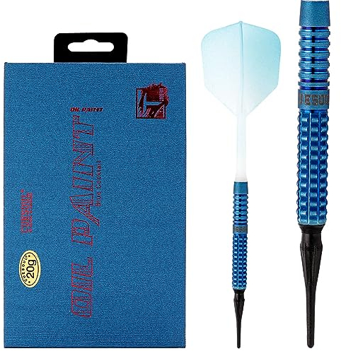 CUESOUL Blue Cocktail 20g Soft Tip 90% Jeu de fléchettes en tungstène avec Finition à la Peinture à l'huile et dégradé de Couleurs Rost Flights