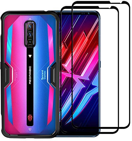 GMUJIAO Case for Nubia Red Magic 7 Pro,ShockProof Dual-Layer Cover,2 in 1 TPU+PC Transparent Phone Case with 2 Pack Tempered Glass Screen Protector[Anti-fall]-Black