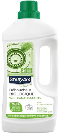 STARWAX SOLUVERT Natural Drain Cleaner – 99.5% Plant-Based – Enzyme & Probiotic Formula – No Colourants – Septic Tank Safe – Breaks Down Grease & Hair – Eco-Friendly – 950ml Bottle