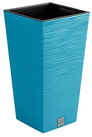 Prosperplast Pot de Fleurs Bleu scandinave avec réservoir Furu, 24 x 24 x 45 cm, capacité de 7,5 l.