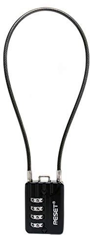 RESET-200 (1 Pack) Lucchetto a Combinazione a 4 Cifre con Cavo da 30 cm, Ideale per Armadietti, Bidoni della Spazzatura, Contenitori, Armadietti, Valigie, Armi, Biciclette, Caschi, Diametro 3 mm, Nero