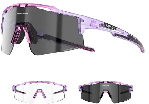 KAPVOE Fotocromatici Occhiali Da Ciclismo UV400 Protezione Occhiali Da Sole Sportivi Donne Uomini MTB Bicicletta Baseball Corsa Guida Pesca Golf Chiaro Viola 09