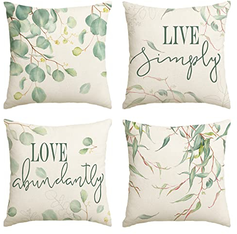 Artoid Mode Juego de 4 fundas de cojín, Almohadas para Sofa, con diseño de eucalipto, 45 x 45 cm, para verano, decoración para salón