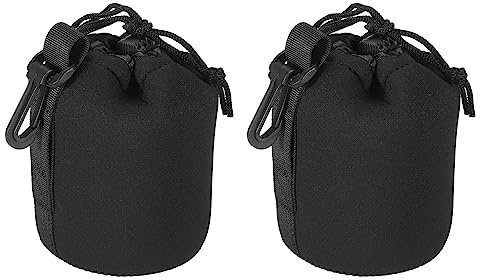 PATIKIL Kameralins Väska, 2st 3,3 IDx5.5H Dragsko Linslins Fodral med Tjocklek Neoprenskydd, Linser Fodral för DSLR Kamera Svart, Svart
